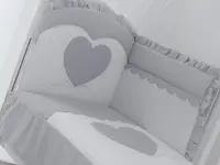 Set lenjerie de lux din bumbac cu broderie, protectie laterala, pilota, pentru pat bebelusi Cuore di Mamma Gri Italia