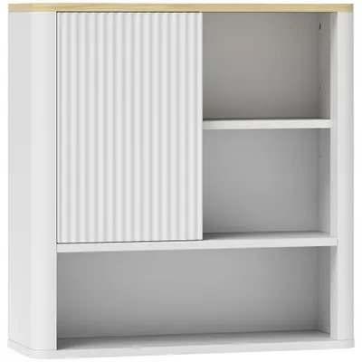 HOMCOM Dulap de baie de perete cu ușă culisantă 5 compartimente și polițe reglabile 60x20x62 cm Alb | Aosom Romania