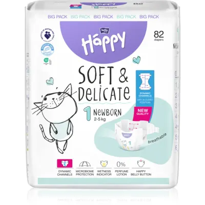 BELLA Baby Happy Soft&Delicate scutece de unică folosință cu canale Newborn 2-5 kg 82 buc