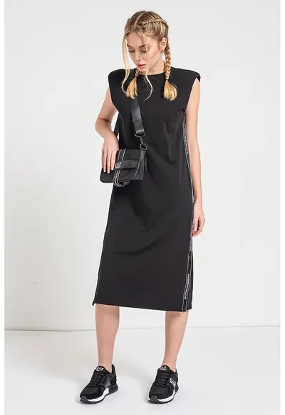 Rochie midi cu benzi logo laterale - Negru