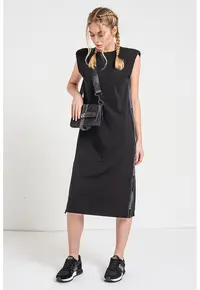 Rochie midi cu benzi logo laterale - Negru