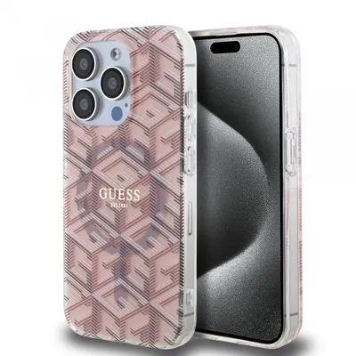 Husa MagSafe pentru Apple iPhone 15 Pro Max, Guess, IML Gcube, Roz