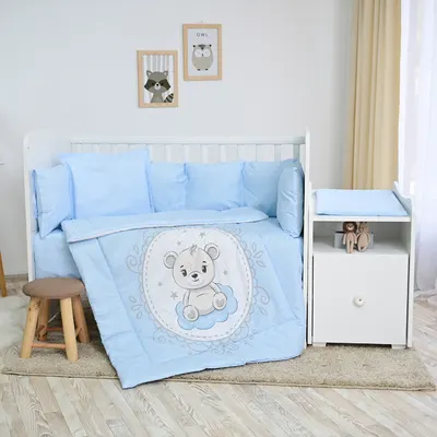 Set de lenjerie de pat Lorelli - Trend, Ursuleț, cu balustrade, albastru