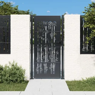 vidaXL Poartă de grădină antracit 100x175 cm oțel design bambus