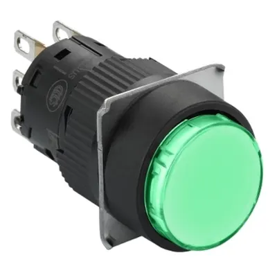 Buton verde rotund incastr Ø 16 revenire cu arc, 1OC