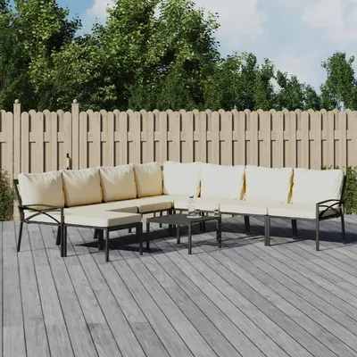 vidaXL Set mobilier de grădină cu perne nisipii, 9 piese, oțel