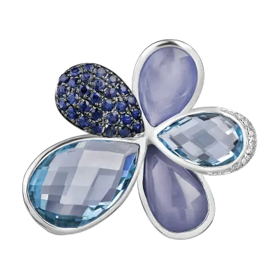 Pandantiv floare din aur alb cu pietre pretioase si semipretioase de 25.27ct
