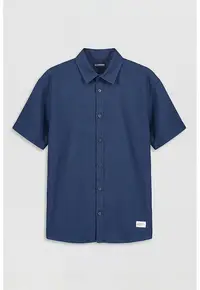 Camasa cu model uni si guler clasic - Albastru oceanic