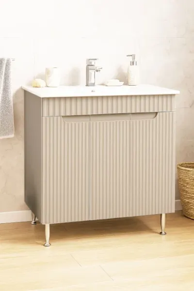 Set Baza front MDF si Lavoar seria 033, montat, 80 cm, crem