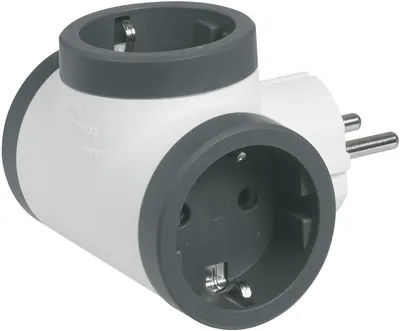 Adaptor Legrand - 694520, 3 prize, în formă de T, 3680 W, alb-gri