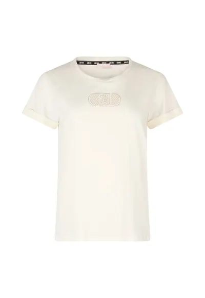 Tricou cu decolteu rotund si monograma - Alb