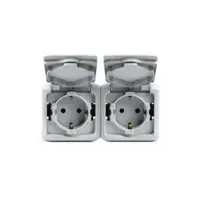 Priza Schuko 2 x 2P+T, 16 A - 250 VA cu protectie pentru copii, IP44, alb