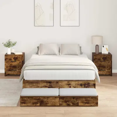 vidaXL Cadru de pat cu depozitare Stejar fumuriu 120 cm Lemn prelucrat