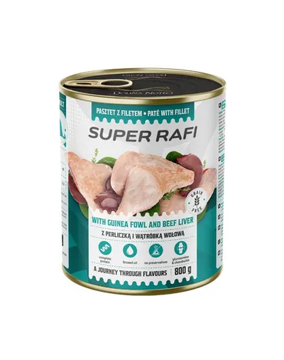 Hrană umedă câini pate RAFI Super 800 g prepeliță și ficat de vită