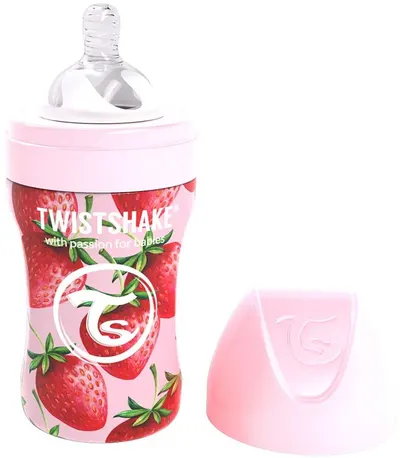 Biberon Twistshake - Capsuni roz, inox, 260 ml