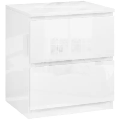 HOMCOM Măsuță de Noapte cu 2 Sertare Măsuță de Noapte pentru Dormitor Sufragerie 40x34x45 cm Alb Lucios | Aosom Romania
