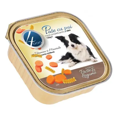 Pateu pentru caini 4Dog cu pui topping de legume 150 gr