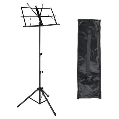 Stativ partitura, pliabil, cleme prindere, husa transport, 50 x 30 x 150 cm, otel, negru