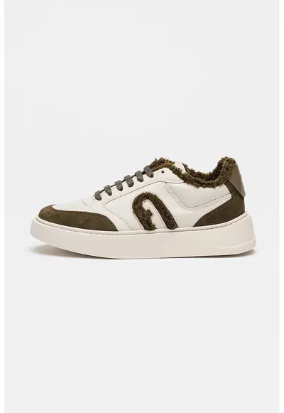 Pantofi sport din piele cu insertii din piele intoarsa - Alb/Maro inchis