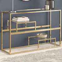 Gossi masa consola, otel inoxidabil auriu si sticla securizata