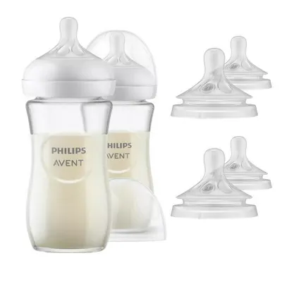 Set 2 x biberoane anticolici, Philips Avent, Natural Response, 260 ml, 1 luna + 4 x tetine cu debit 4 (mediu), 3 luni+