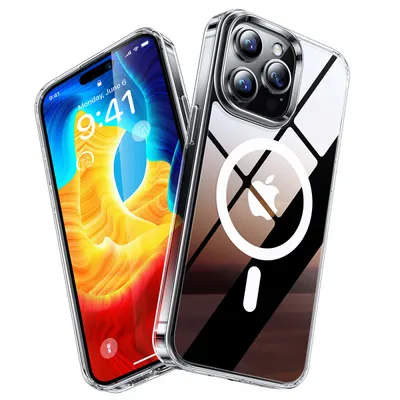 Husa MagSafe pentru Apple iPhone 15 Pro Max, Torras, Diamond, Transparenta