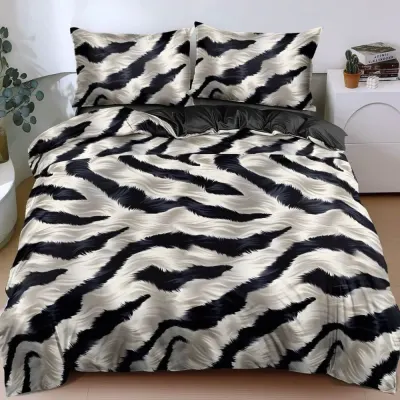 Lenjerie pat dublu bumbac satinat - 3 Bucati 219 Lei - Negru Gri animal print