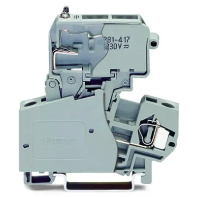 2-conductor fuse terminal block; with pivoting fuse holder; for miniature metric fuse 1/4 x 1 mm; with blown fuse indication by neon lamp; 230 V; for DIN-rail 35 x 15 and 35 x 7.5; 4 mm²; CAGE CLAMP®; 4,00 mm²; gray