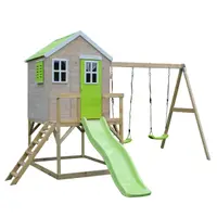Casuta de gradina cu platforma, tobogan si leagan, Wendi Toys, Lime Lodge