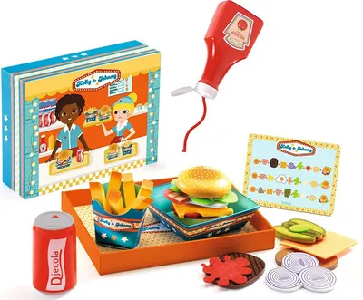 Set de jucării Djeco - Fă-ți proprii burgeri, Kelly & Johnny