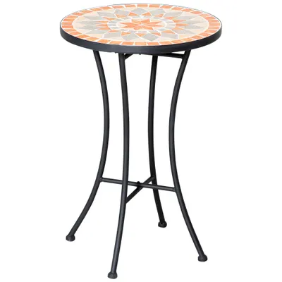 Outsunny Masă Rotundă Laterală Ø35,5cm – Masă de Patio Impermeabilă cu Design Mozaic, Măsuță din Metal pentru Living, Birou, Interior și Exterior – Galben și Gri | Aosom Romania
