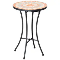 Outsunny Masă Rotundă Laterală Ø35,5cm – Masă de Patio Impermeabilă cu Design Mozaic, Măsuță din Metal pentru Living, Birou, Interior și Exterior – Galben și Gri | Aosom Romania