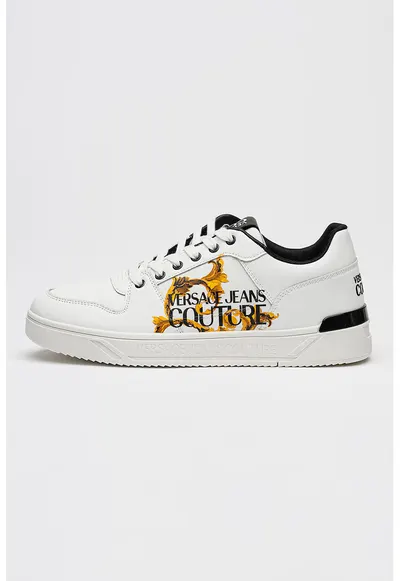 Pantofi sport din piele cu imprimeu logo lateral - Portocaliu pal/Alb optic