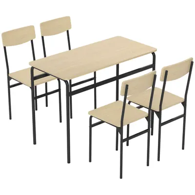 HOMCOM Set de Masă Rectangulară și 4 Scaune, Negru și Culoare Lemn | Aosom Romania