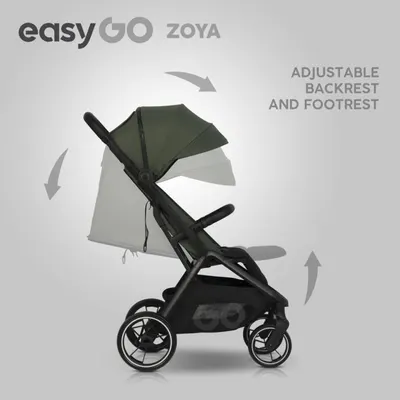 Carucior 2 in 1 pentru copii Easy Go Zoya Jungle cu pliere automata Dual Fold, pana la 22 kg, copertina XXL, pozitie de somn si spatar inalt
