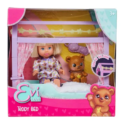 Set de joaca papusa cu patut si ursulet, Evi Love, Teddy Bed