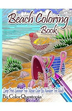 Beach Coloring Book- Large Print Summer Fun Mosaic Color By Numbers For Adults: Ocean Art For Stress Relief and Relaxation