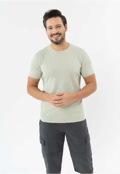 Tricou barbati din bumbac - decolteu la baza gatului - uni - Regular Fit - T-Basic - menta - Verde menta