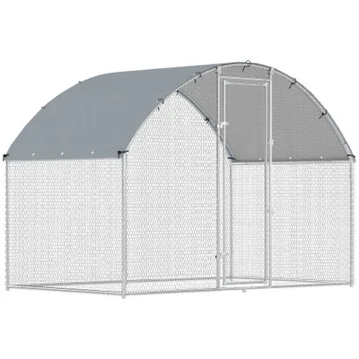 PawHut Țarc pentru Găini din Metal, Mare, cu Acoperire Impermeabilă și Anti-UV, Țarc Exterior cu Ușă Blocabilă, pentru 5-8 Găini, Argintiu | Aosom Romania