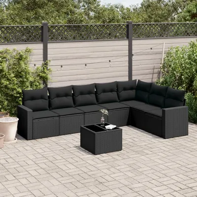 Gossi set mobilier de gradina cu perne, 8 piese, negru, poliratan