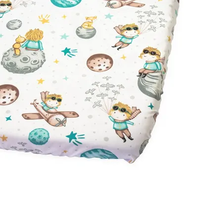 Cearceaf cu banda elastica pentru pat copii Kerstin Micul print, 100 bumbac, pentru saltea 120x60 cm