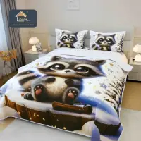 Cuvertura Matlasata, Bumbac Finet, cu Imprimeu 5D, 220x240cm + 2 fete de perna 50x70cm, Alb, Gri, Raton