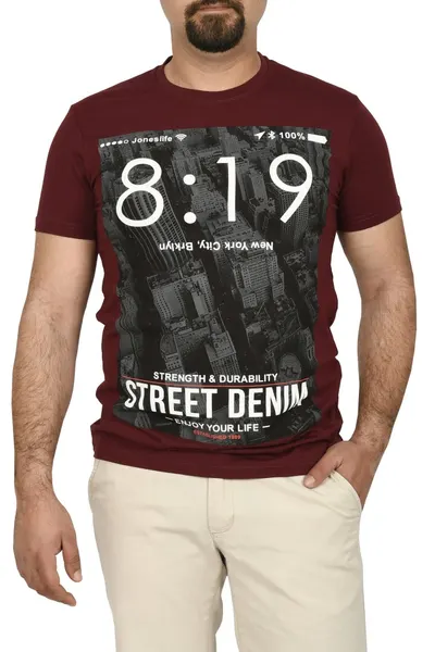 Tricou barbat cu imprimeu Street Denim, grena (Marime tricou: M)