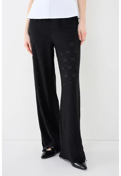 Pantaloni cu perforatii si talie ajustabila - Negru