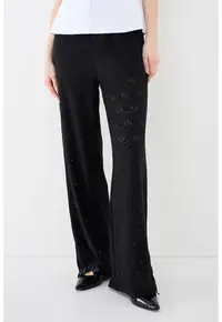 Pantaloni cu perforatii si talie ajustabila - Negru