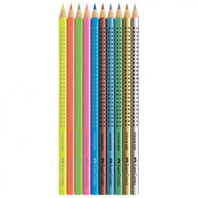 Set cadou Racheta 5 creioane color Grip neon + 5 metalizate, Faber-Castell