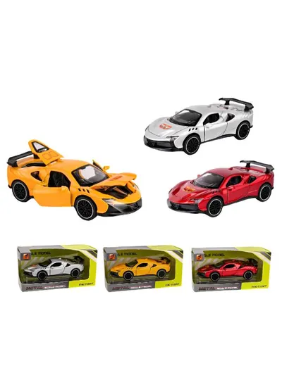 Masinuta sport Die Cast 1:32, 12 cm, cu sunete si lumini, baterii incluse, usi tip fluture functionale, modele mixte, engros