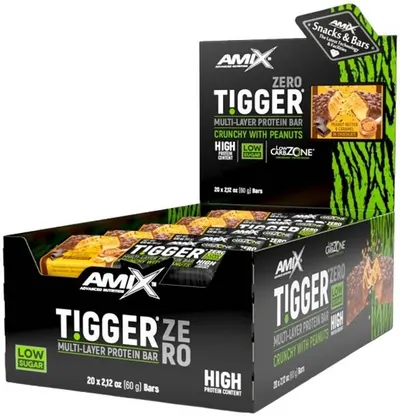 Tigger Zero Bar Box, unt de arahide și caramel, 20 buc, Amix