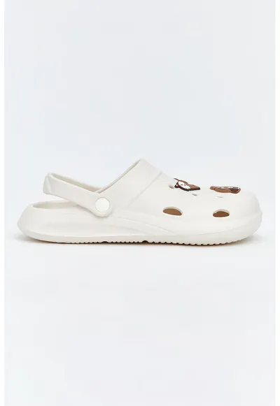 Saboti perforati cu bareta slingback - Alb fildes/Maro