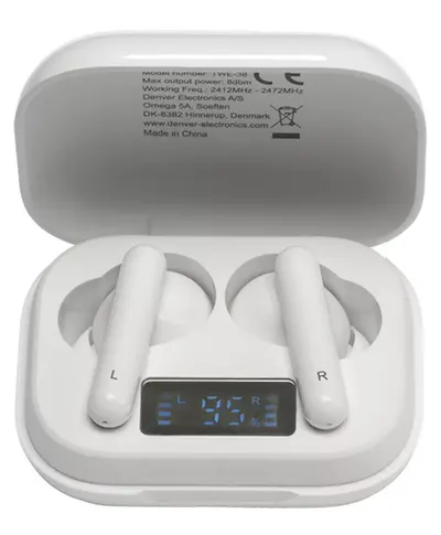 Căști wireless Denver - TWE-38, TWS, albe